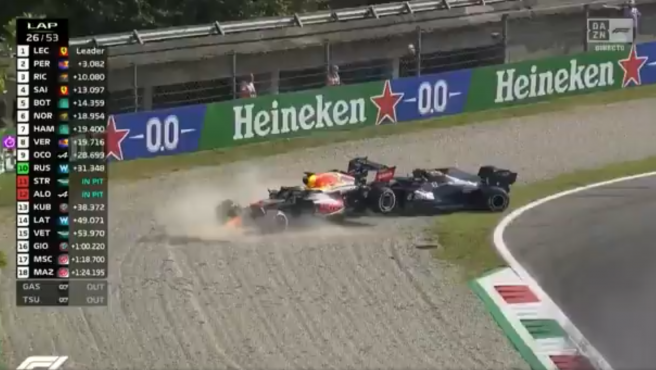 Accidente de Hamilton y Verstappen en el GP de Italia